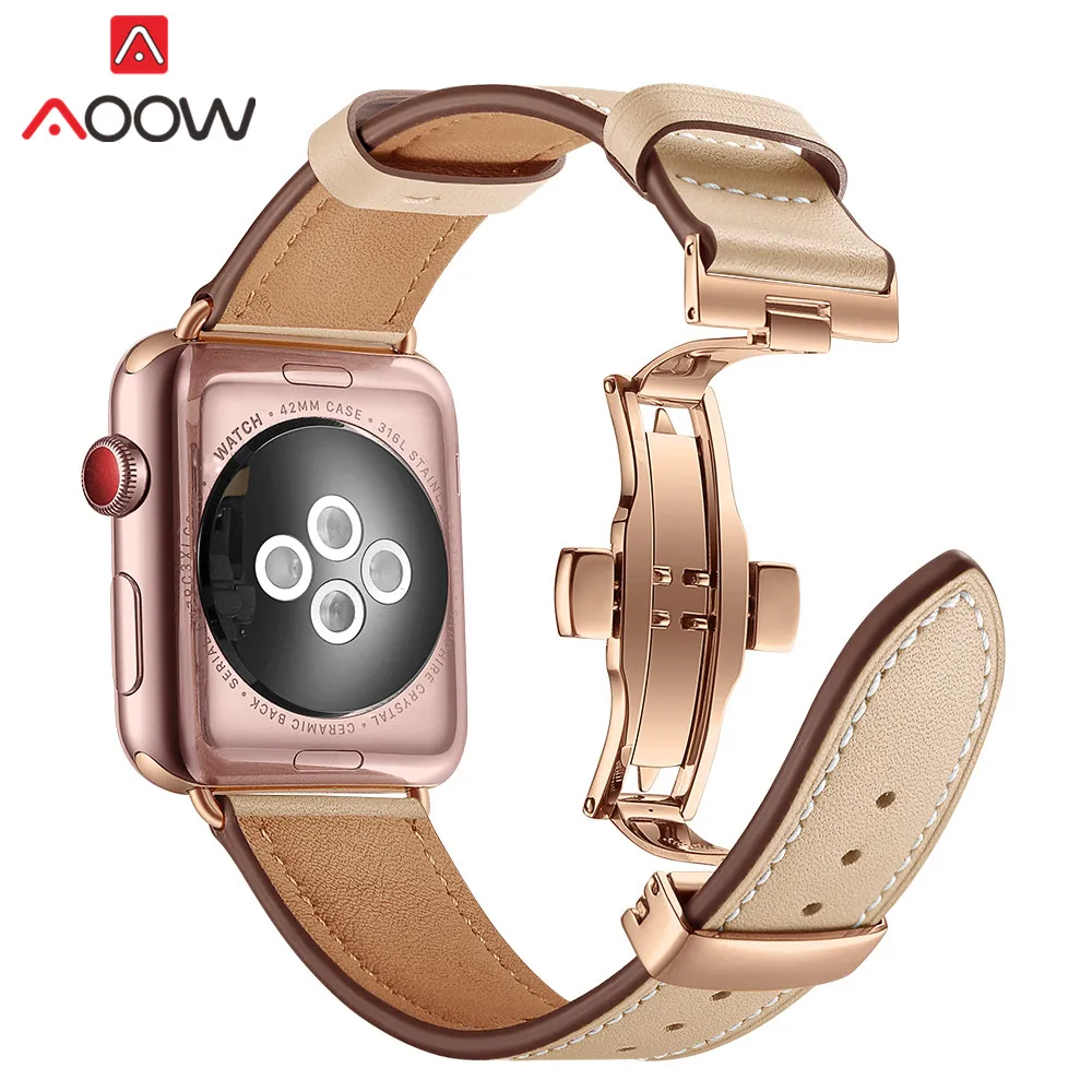 Ремешок из натуральной коровьей кожи для Apple Watch 4 5 40 мм 44 38 42 браслет вощеной с