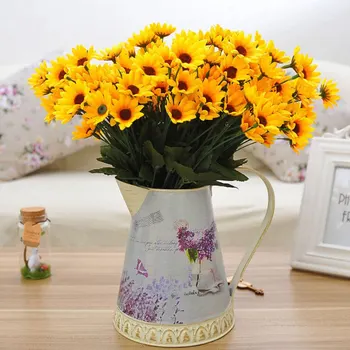 Valentines Day 14 Head Fake Simulation Sunflower Bouquet Home Wedding Fastval Floral Decor Artificial Silk Flower