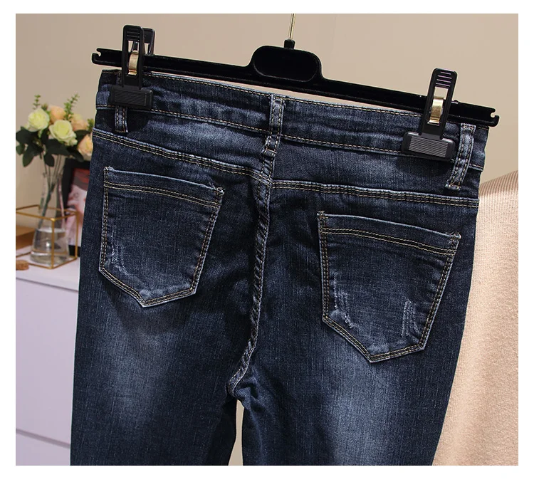 4xl плюс большие размеры трусики женские весна лето Стиль Осень feminina Новые Высокая талия эластичные джинсовые брюки женские A4675