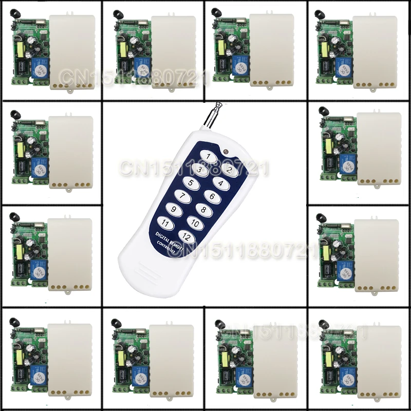 

AC85V 110V 220V 230V 12CH Radio Wireless Remote Control Switch light lamp LED ON OFF 12 Receivers&1transmitter Output Adjusted