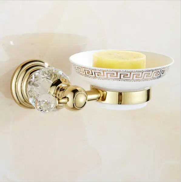 Bathroom Hardware Set Bathroom Hardware Accessories Golden Polished Brass & Crystal Bathroom accessories Bath Hardware Set Towel Rack Towel Bar Paper Holder Soap Dish JM2221