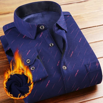 

Stylish Winter Plus Velvet Shirt Men 2018 Brand New Casual Dress Shirts Mens Slim Fit Long Sleeve Shirt for Men Chemise Homme