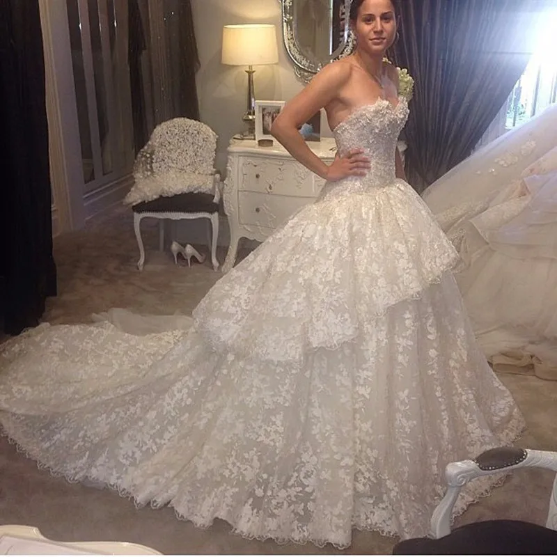 2016-New-Sexy-Sweetheart-White-Beautiful-Applique-Lace-Ball-Gown-Wedding-Dress-Bridal-Gown-vestido-de