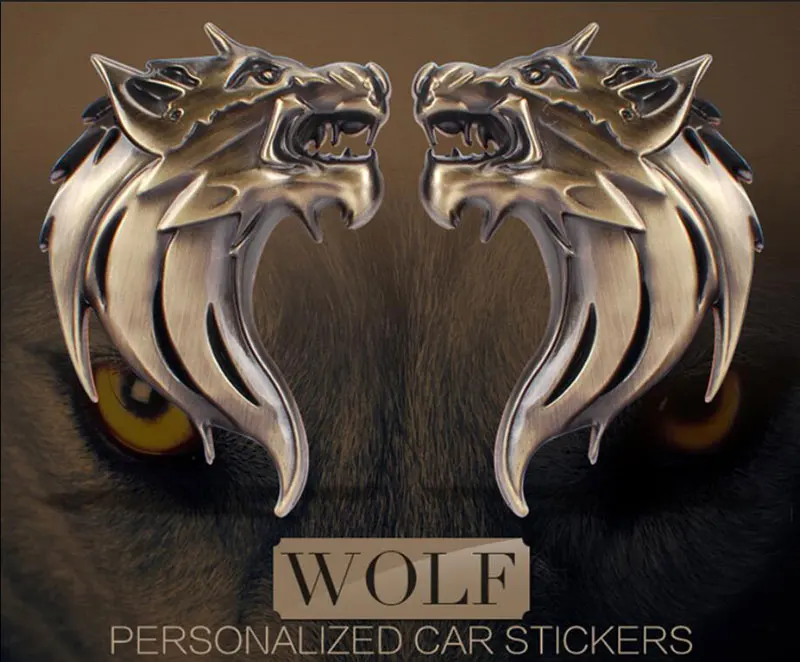 

2 pieces car styling animal pattern 3D Emblem Side metal 3M badge motorcycle car stickers emblem Wolf Head For car modificatio