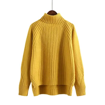

Yellow Turtleneck Sweater Female Winter Thicken Wool Sweater 2018 New Loose Turn-Down Collar Pullover Women Warm Sweater YP1156