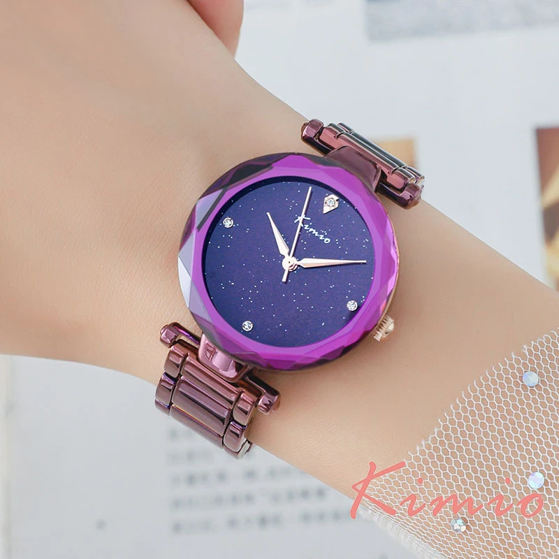 

KIMIO Starry Sky Watch Women 2018 Rhinestone Black Alloy Metal Watch Bracelets For Women Luxury Brand Women's Watches Golden