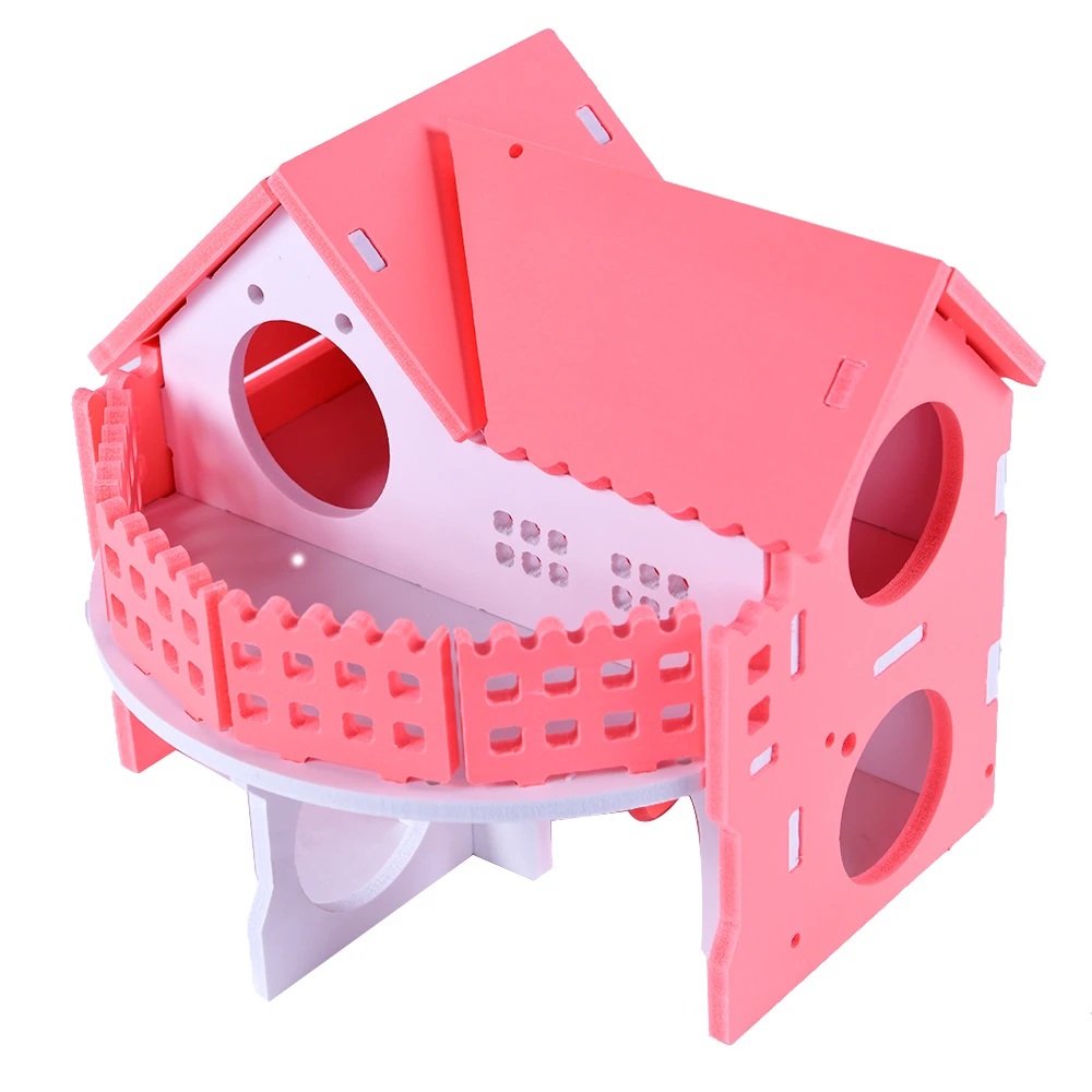 Wooden House Guinea Pig Mice Stairs Cockloft Small Pet Playing Watching Stage Wooden Cages Hamster  (15)