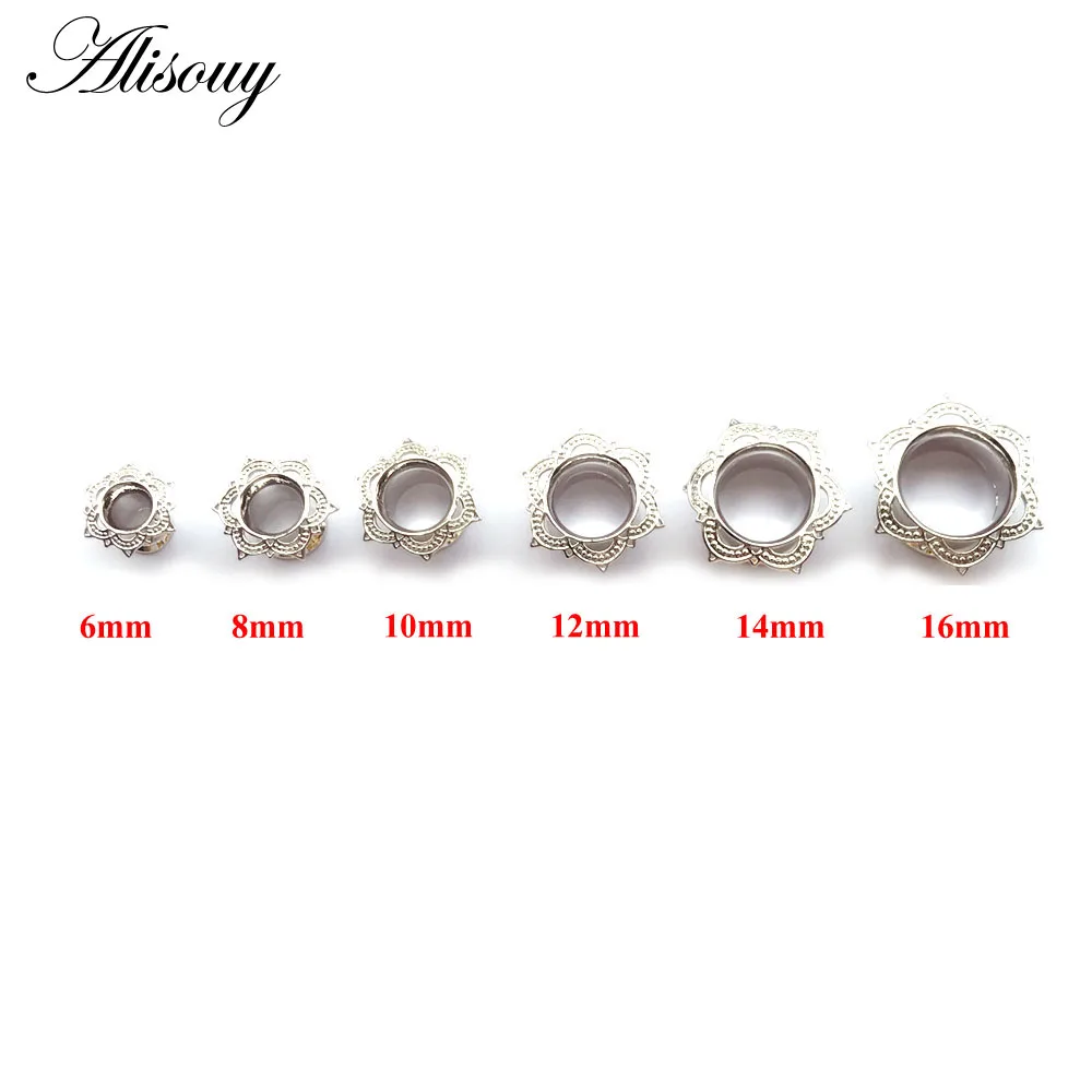 

Alisouy 1 PCS Silver color Flesh Tunnel Ear Plug HOT Single Flared Body Piercing Jewelry Ear Expander for girl women 6-16mm