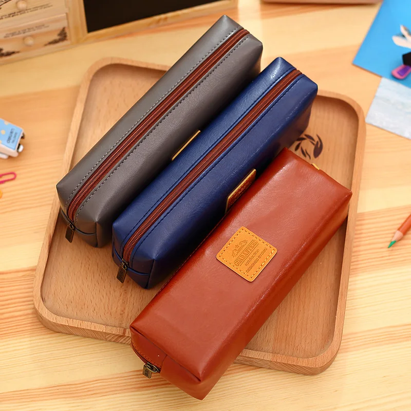 

HOT Large School Leather Pencil case Bag 66617 Simple Life for Girls Boys Solid color Pencil box School Supplies Gift