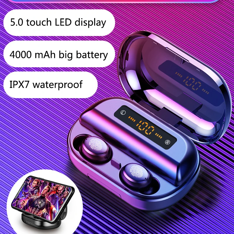 

TWS 5.0 Bluetooth Stereo Earphone Wireless Earphones IPX7 Waterproof Earphones Sport headsetWith 4000mAh LED Power Bank
