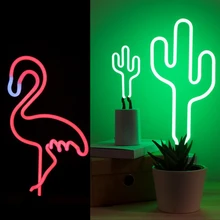 Ретро Фламинго кактус неоновая вывеска Настоящая стеклянная трубка ручной работы вечерние Декор для дома светодиодный светильник USB power Настольный Светодиодный светильник освещение