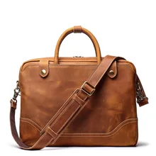 Vintage Men's Crazy Horse Genuine Leather briefcase Cowhide Business handbag Cow leather Laptop Portfolio Shoulder messenger bag niuboa genuine leather shoulder bags 100% vintage leather handbag tote women cowhide handbags crazy horse leather messenger bag