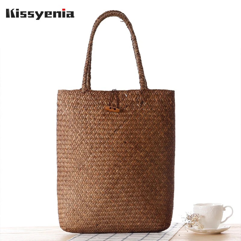 Kissyenia Women Straw Knitted Beach Bags Bohemia Bali Handmade Wicker Woven Summer Tote Rattan Shoulder KS1212 | Багаж и сумки