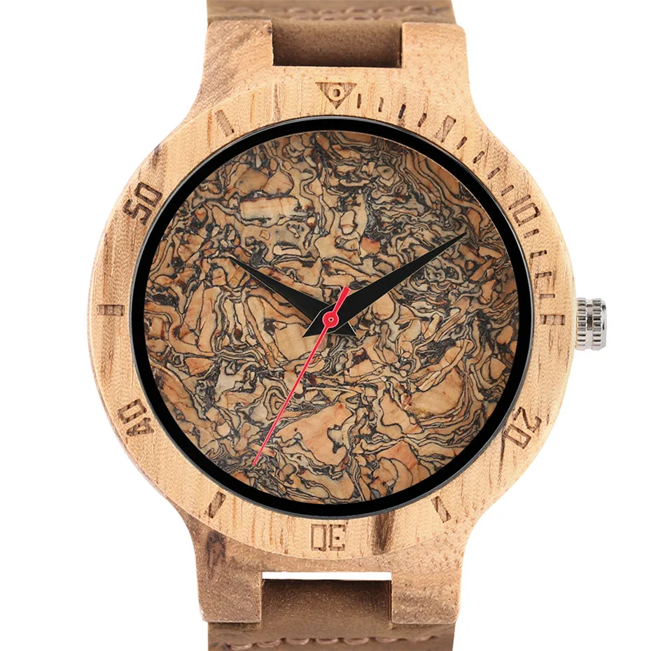 YISUYA Creative Nature Broken Leaf Wood Watch Men Analog Quartz Leather Strap Fashion Novel Bamboo Wrist Watch Women Modern Cool Clock  Irregular (4)
