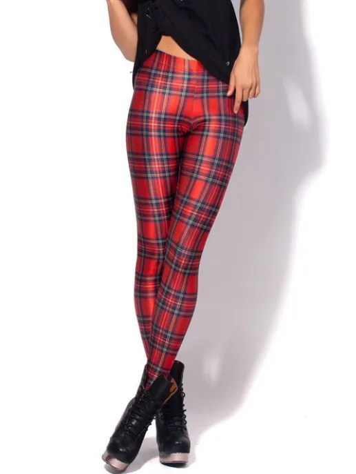 Модные женские красные шотландский клетчатый принт леггинсы зауженные тонкие эластичные полиэстер вечерний комбинезон повседневные брюки Прямая