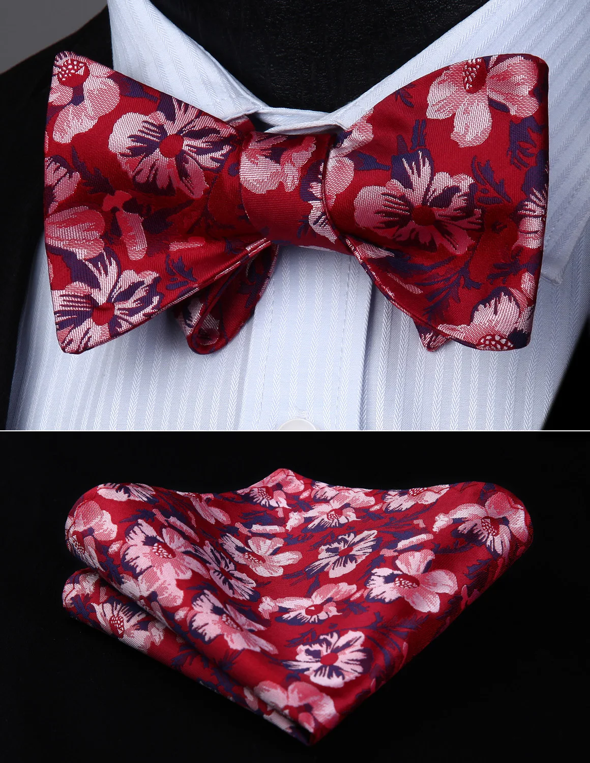 Bow Tie handkerchief set BF808US Red Flower Bowtie Men Butterfly Silk