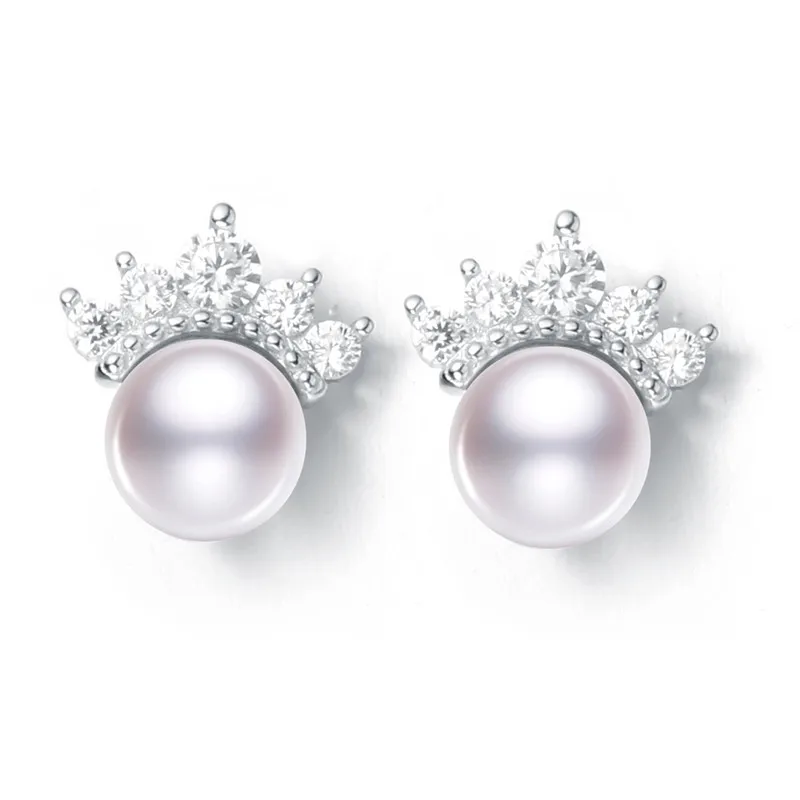 

SNH Natural Pearl Earrings For Women 6-6.5mm round new type 925 Sterling Silver Jewelry Earrings