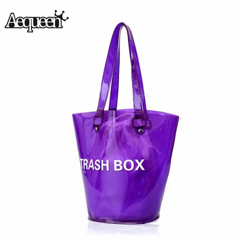 

AEQUEEN Large Clear Buckets Bags Women Fun Jelly Bag Shoulder Composite Bag Set Ladies Totes Transparent PVC Drawstring Handbag