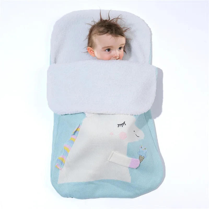 Детская коляска, спальный мешок для сиденья автомобиля с принтом единорога, толстая тележка, теплый Конверт для новорожденных, флисовый мешок для ног, детская складная прогулочная коляска - Цвет: as picture