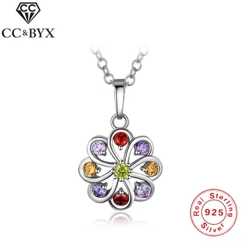

CC Jewelry 925 Sterling-silver-jewelry Fashion Colorful Flower Pendant & Necklace Jewelry For Women Wedding Gift Chic CCN117