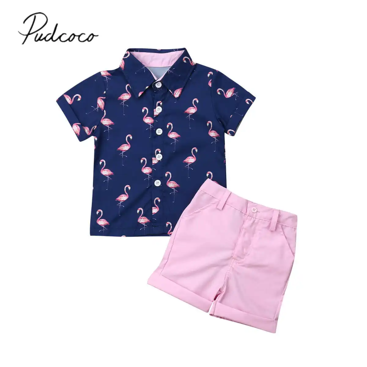 Toddler Baby Boy Flamingo Dinosaur Floral Short Sleeve Button Down Shirt Casual Shorts Set Summer Outfits Clothes