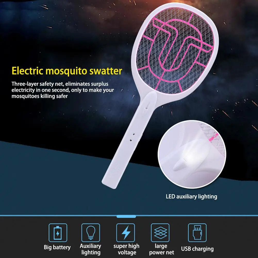 

USB Electric Mosquito Killers Flying Swatter Bug Zapper Racket anti Mosquito fly Pest Control 18650 Lithium Battery