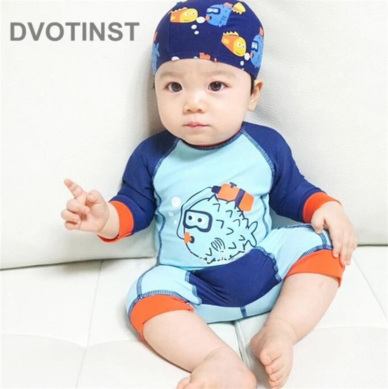 DVOTINST Baby Boy Swimwear Swimming Clothes Swimwear+Hat 2pcs Cartoon