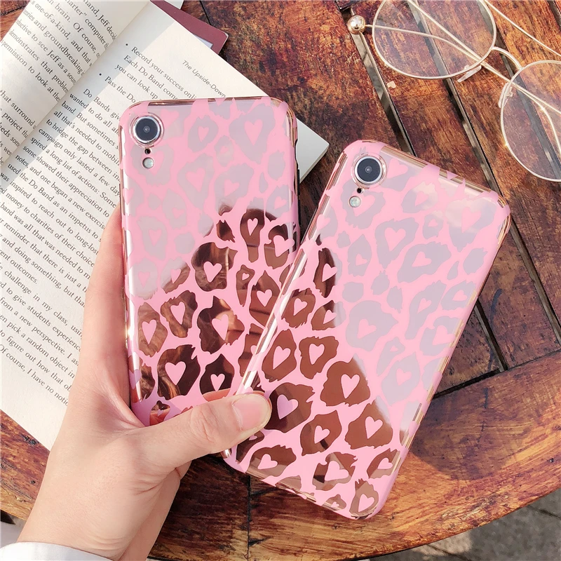 Розовый глянцевый чехол с леопардовым покрытием для iphone X XR XS Max POP розовый золотой