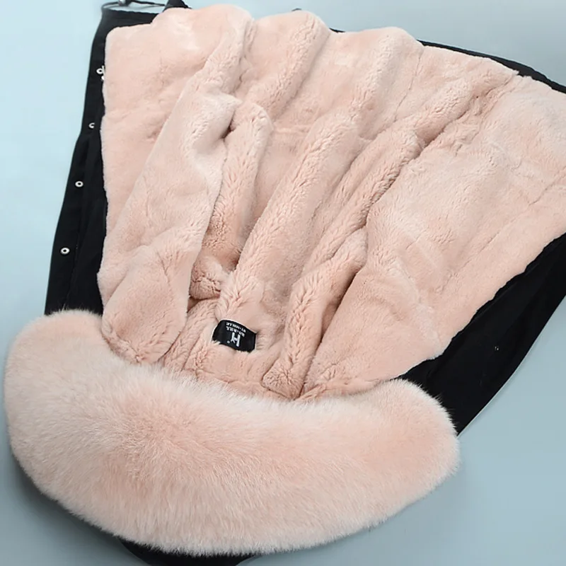 

2018 Real Winter Women's Natural Fox Fur Collar Cap with Rex Rabbit Parker Coat Long Sleeve Big Size Women Fur Clothing