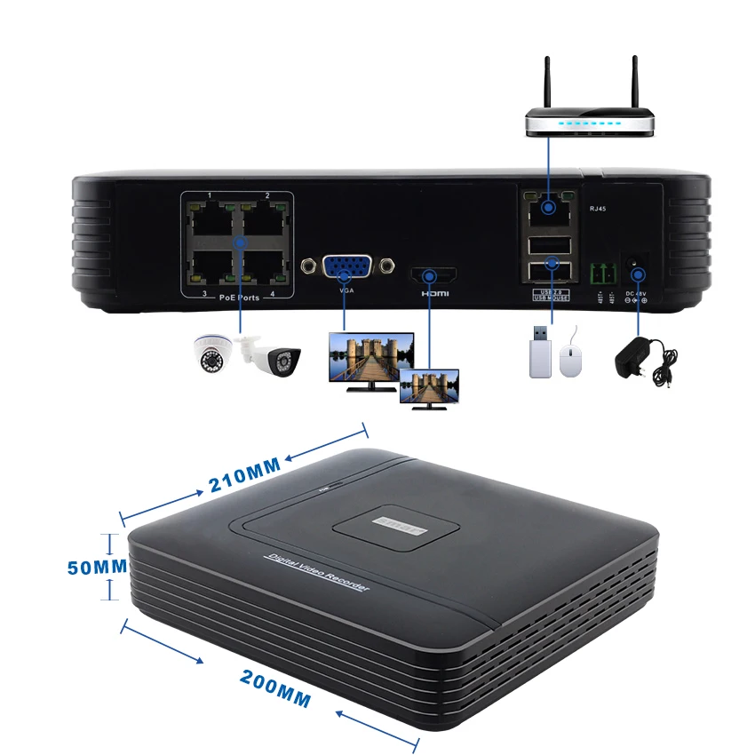 Smar 48V POE NVR 4 канала мини видеорегистратор Full HD автономный Hi3515C 1920*1080P ONVIF для IP