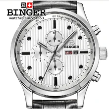 Швейцарские часы мужские роскошные брендовые наручные часы Бингер кварцевые мужские часы с кожаным ремешком стальные водонепроницаемые 100 М часы BG-0402-5
