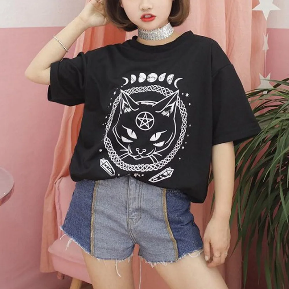 Женские рубашки большие размеры модный воротник короткий рукав harajuku kawaii