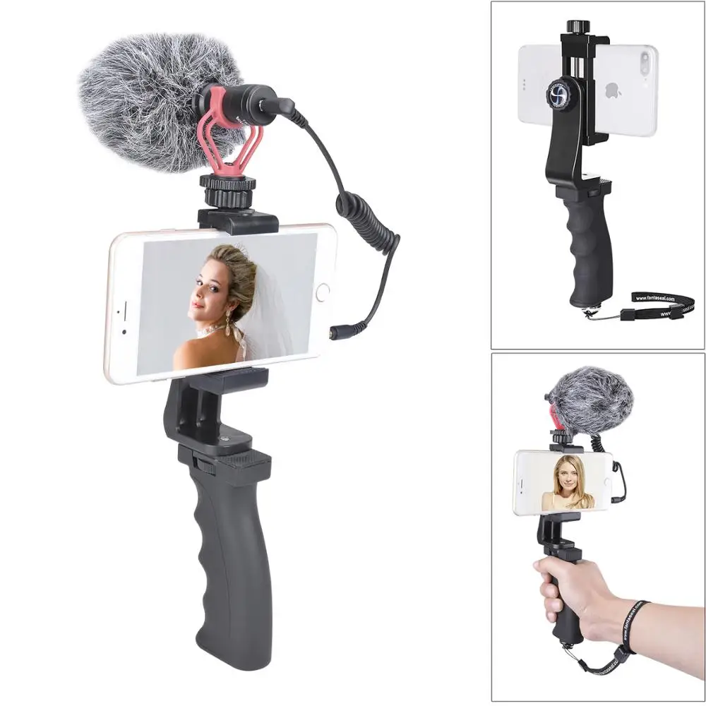 Cell Phone Hand Grip Holder Smartphone Stabilizer Microphone Video Filming Set for iPhone XR XS XSM
