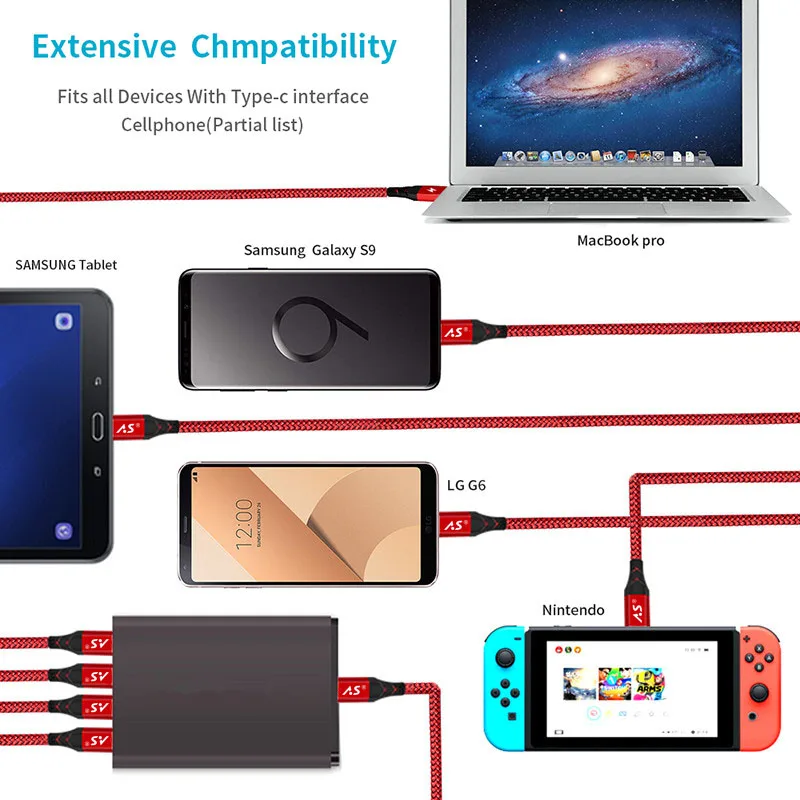 Кабель A.S type-C USB C 3,1 Быстрая зарядка 5А кабель для передачи данных Android Быстрая зарядка для Xiaomi Mi 8 SE huawei P20 Pro samsung шнур провод