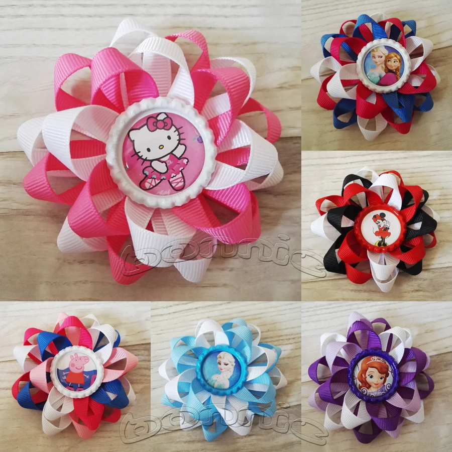 20pcs/lot 3.4" loopy flower bows with bottle cap boutique bows flower