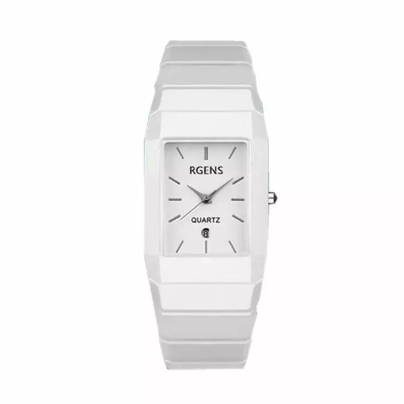 

RGENS brand official men clocks luxury man wristwatches white 100% ceramic quartz square men's watches waterproof calendar