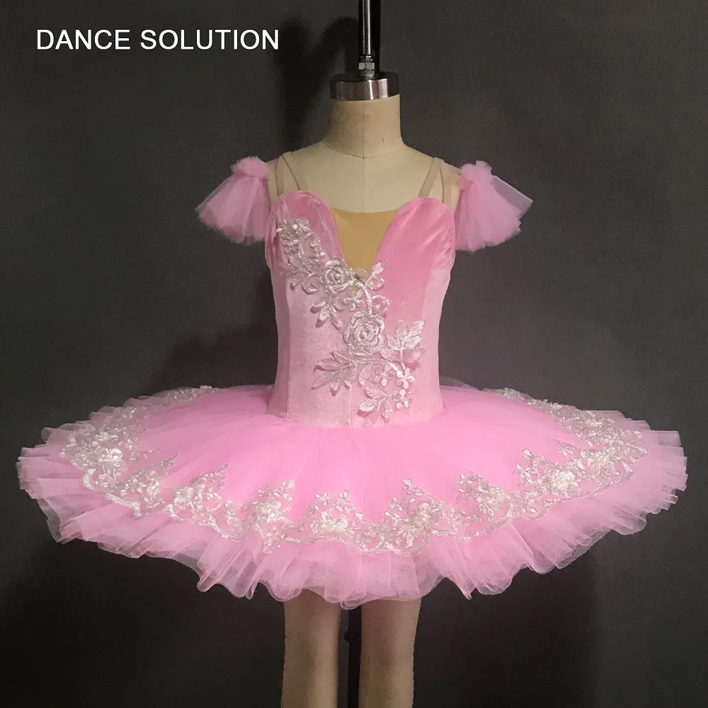 BLL127 Pink Velvet Bodice Pancake Tutu Pre-professional Leotard Tutu Ballerina Dance Competition Dress Stage Solo Ballet Costume
