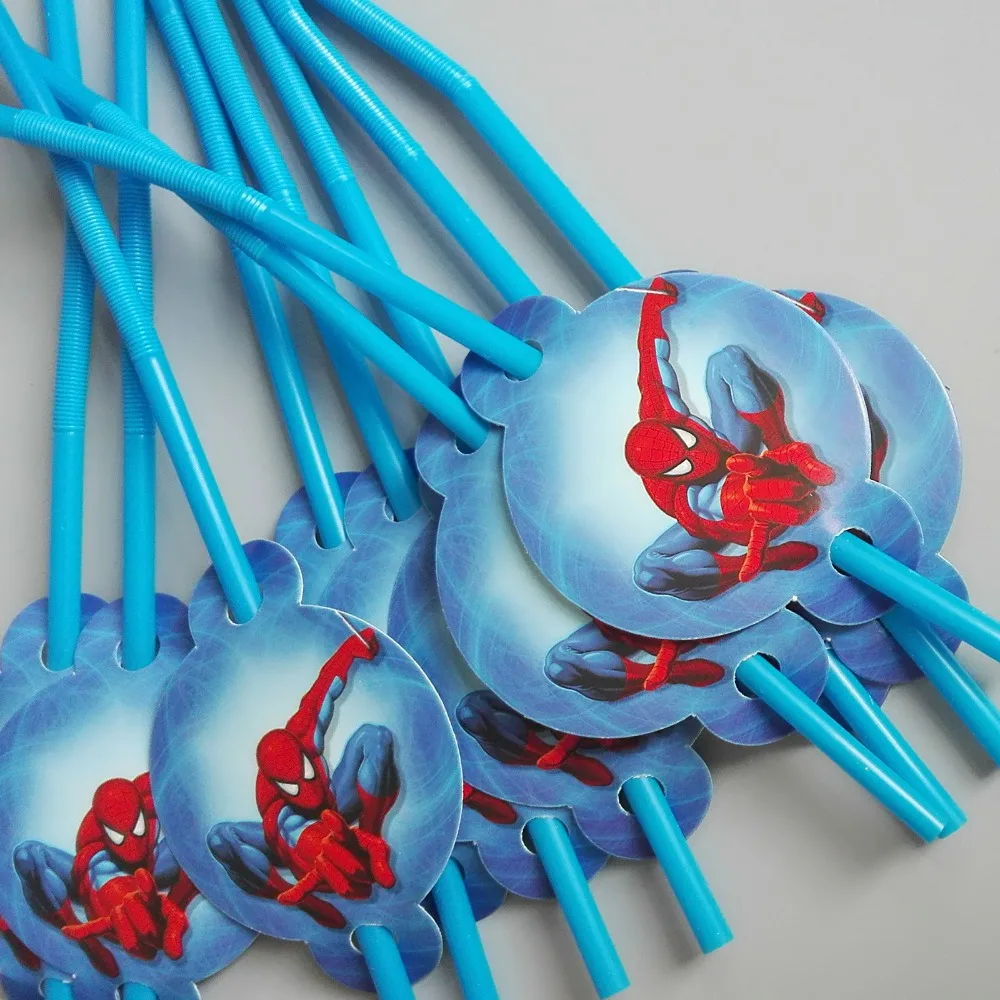 

10pcs spiderman party supplies Theme Party Decoration Disposable Tableware Drinking Straws birthday party spiderman