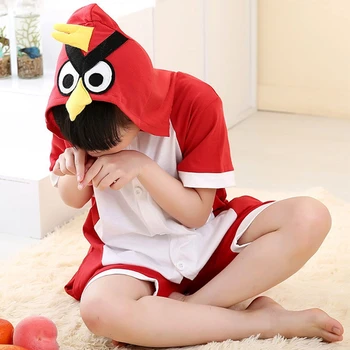 

Animal Pajama Kids Summer Short Sleeve Onesies Red Bird Cotton Cartoon Cosplay Hoodie Sleepwear