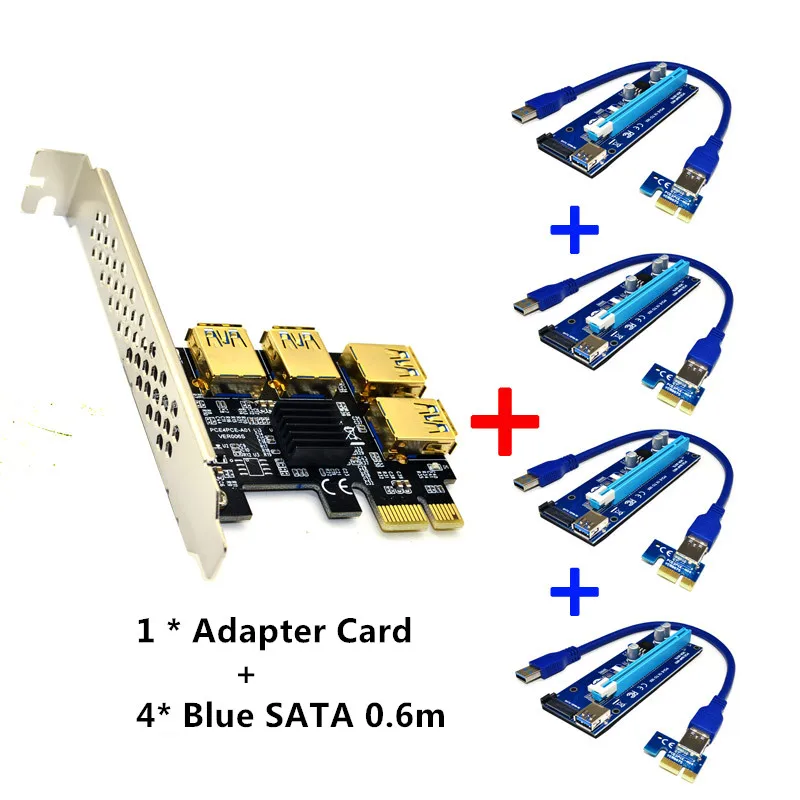 PCI-E 1x до 16x Riser Card PCI-Express 1 до 4 слота PCIe USB3.0 адаптер Порт мультипликатор Шахтерская карта для BTC Биткоин Майнинг