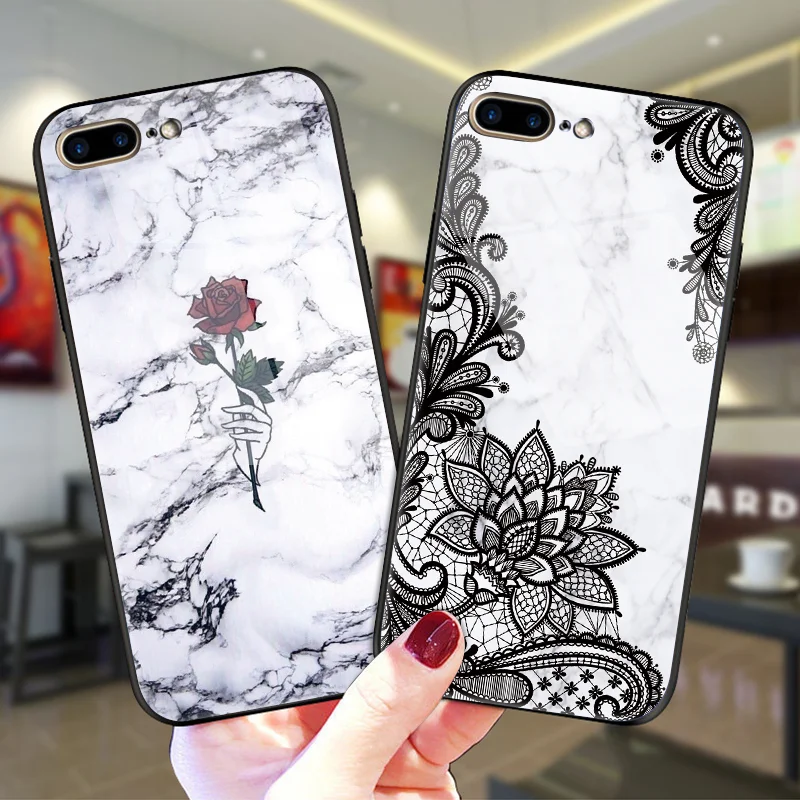 

Marble Tempered Glass Case TPU For iPhone XS 6S 7 8 Plus XR X XS Max Mandala Protective Coque For Meizu 16 16X For iPhone7 Cover