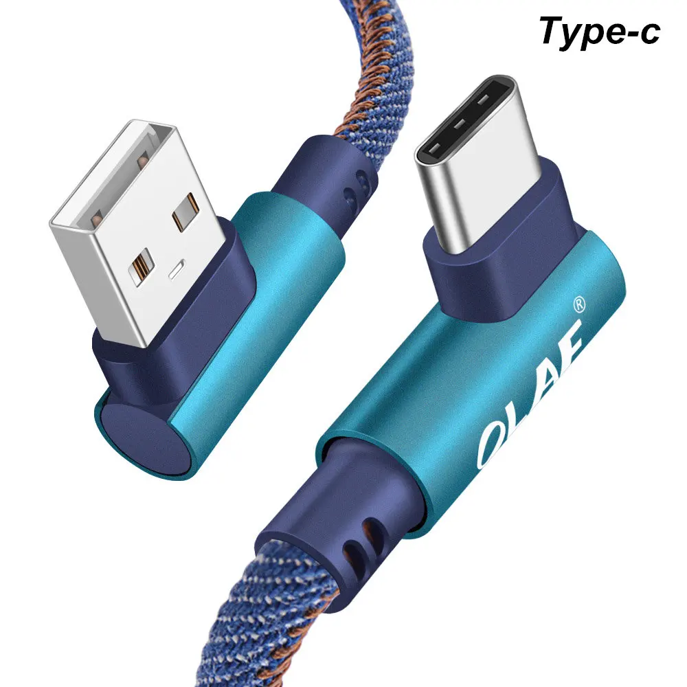 90 градусов usb type C кабель для samsung Galaxy S10 S9 кабель передачи данных для быстрой зарядки для Xiaomi mi 9 8 huawei mi cro USB кабель USB-C - Цвет: Blue for Type-c