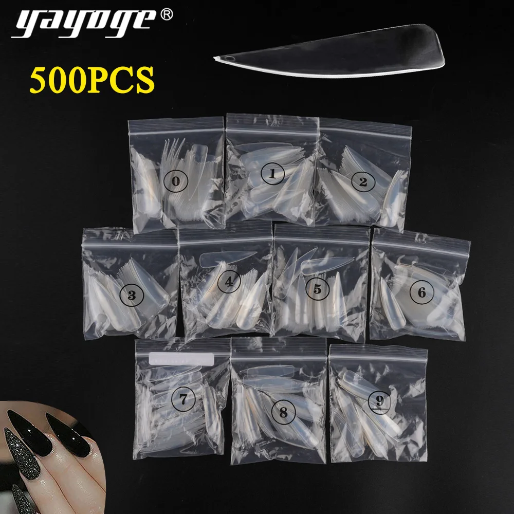 Yayoge 500 шт накладные ногти длинные Cuspidal Шпильки для ногтей прозрачный черный