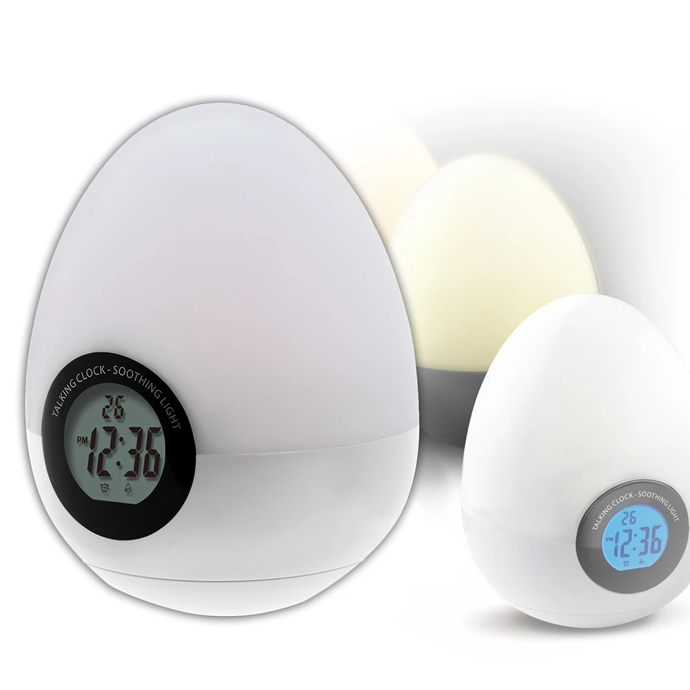 Modern Dinosaur Egg Shape Music Sound Digital LED Night Light Desk Alarm Clock