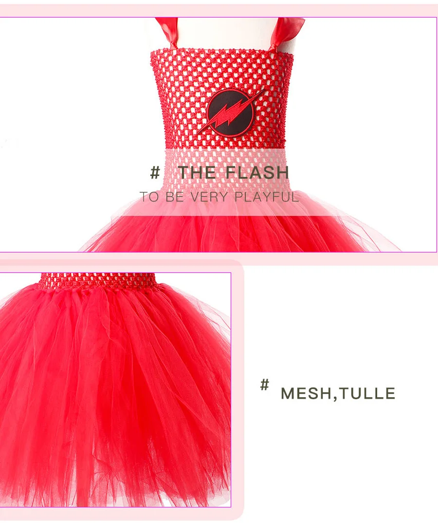 Girl Flash Inspired Superhero Tutu Dress Costume with Mask Kids Birthday Party Halloween Purim Clothing Cosplay Photo Props Dress (4)
