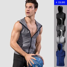 yuerlian/ткань отводящая влагу Для мужчин куртка толстовка с капюшоном без рукавов топы на бретельках тренажерный зал Футболка Бег спортивные футболки Для мужчин