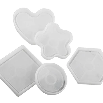

Resin Coaster Molds Silicone 5 Pack Silicone Coaster Molds For Epoxy Resin Casting Round Square Hexagon Heart And Flower Molds