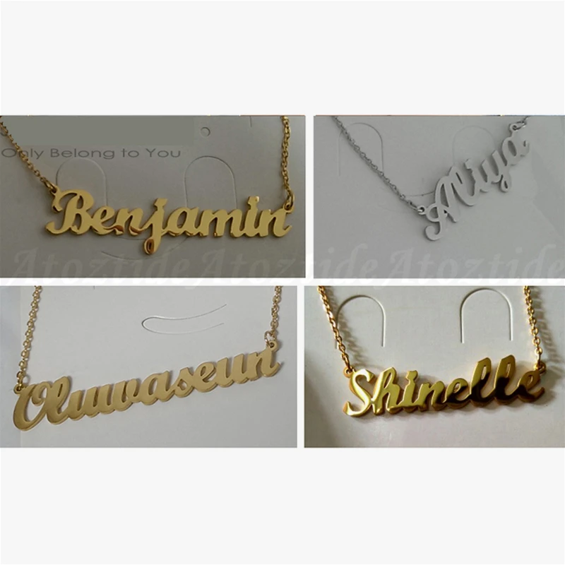 Atoztide New Stainless Steel Personalized Custom Name Necklace Gold Choker Chinese Arabic Necklace Pendant Nameplate Gift