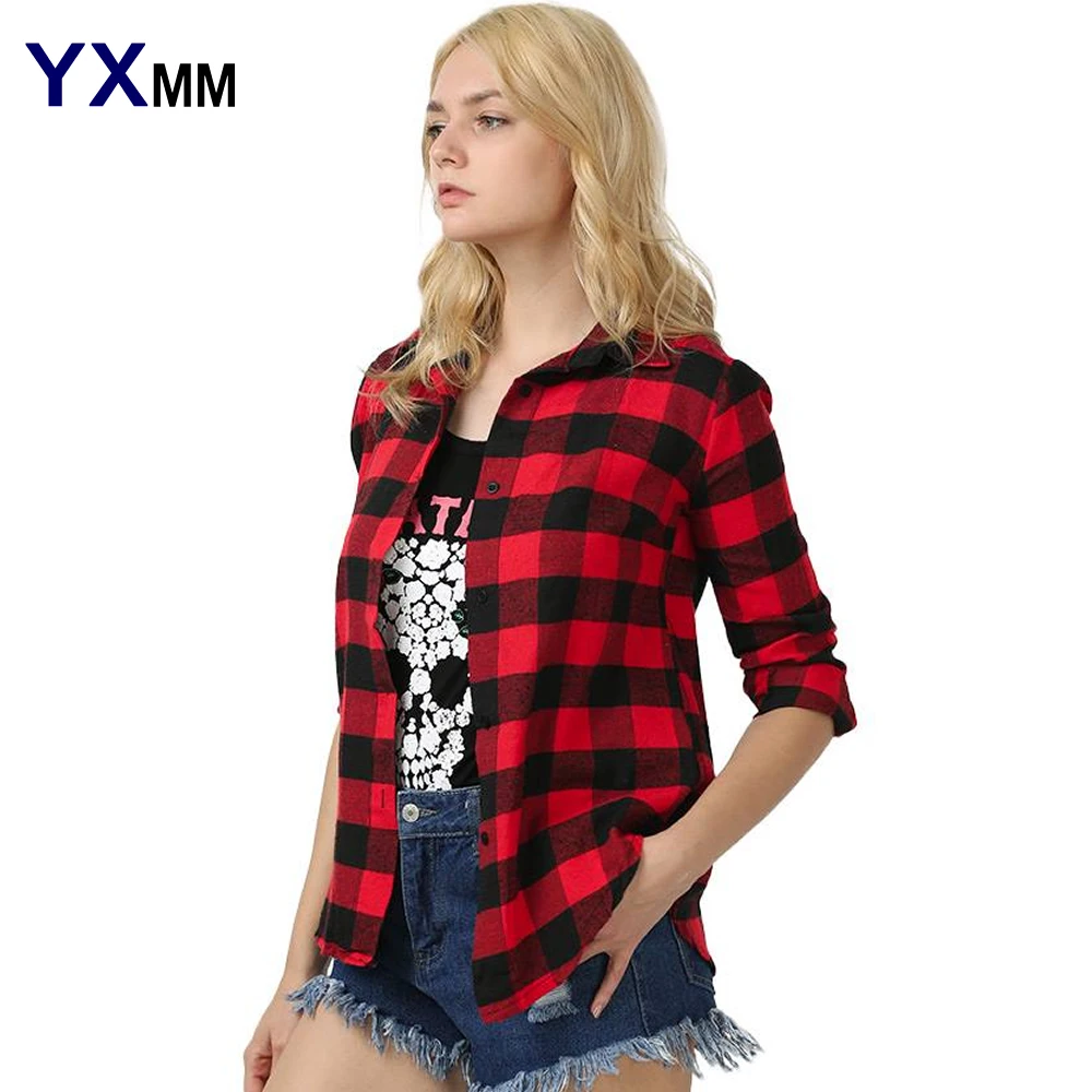 YXMM Plaid Cotton Long Sleeve Blusas Mujer De Moda 2018 Womens Tops And Blouses Boyfirends Blusa Feminina Shirt Plus Size Casual |