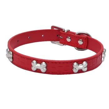 

Multi-color high quality leather exquisite cute adjustable buckle metal bone dog puppy pet feasible durable collar #LC